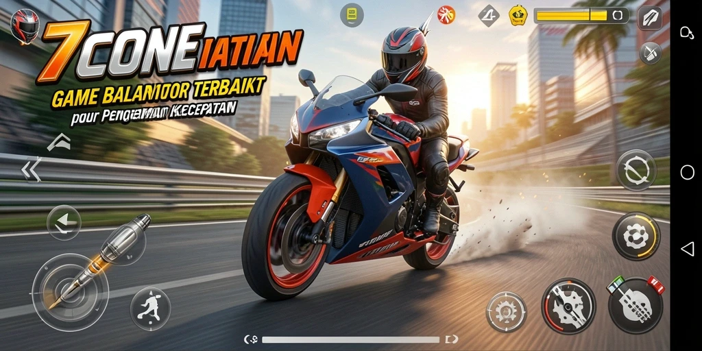 Screenshot gameplay <strong>7CONE</strong> menampilkan balapan motor yang menegangkan.