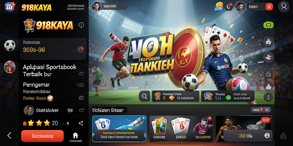 Screenshot utama 918KAYA menampilkan antarmuka aplikasi Sportsbook yang menarik.