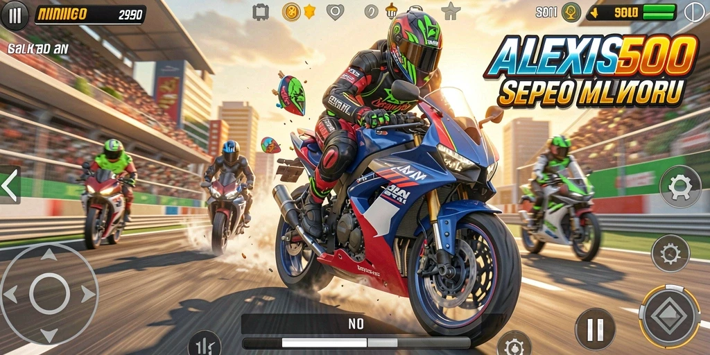 Tampilan gameplay <strong>ALEXIS500</strong> yang menegangkan di lintasan balap.