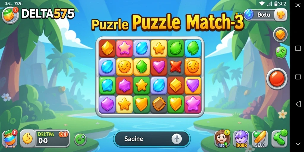 Tangkapan layar gameplay DELTA575 yang menampilkan pengalaman Match-3 yang seru.