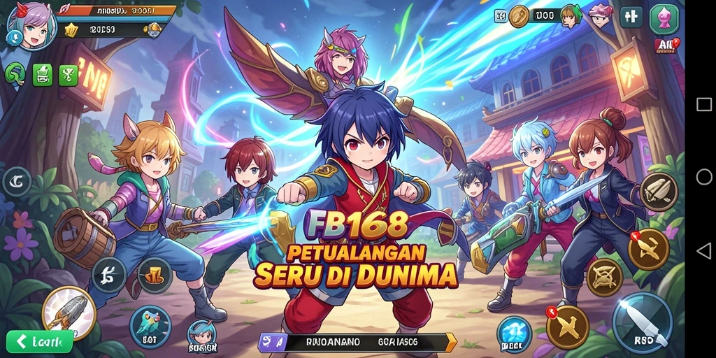 Screenshot utama FB168 menampilkan aksi karakter anime dalam pertarungan seru.
