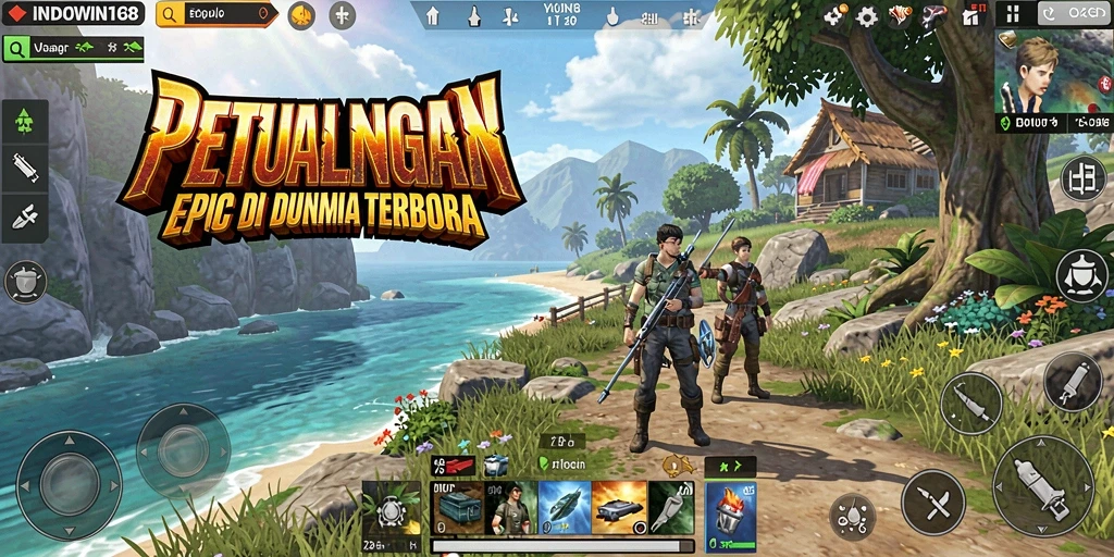 Screenshot gameplay INDOWIN168 yang menunjukkan kebebasan eksplorasi dunia terbuka.