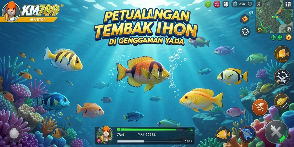 Tangkapan layar KM789 yang menunjukkan aksi seru dalam Tembak Ikan.