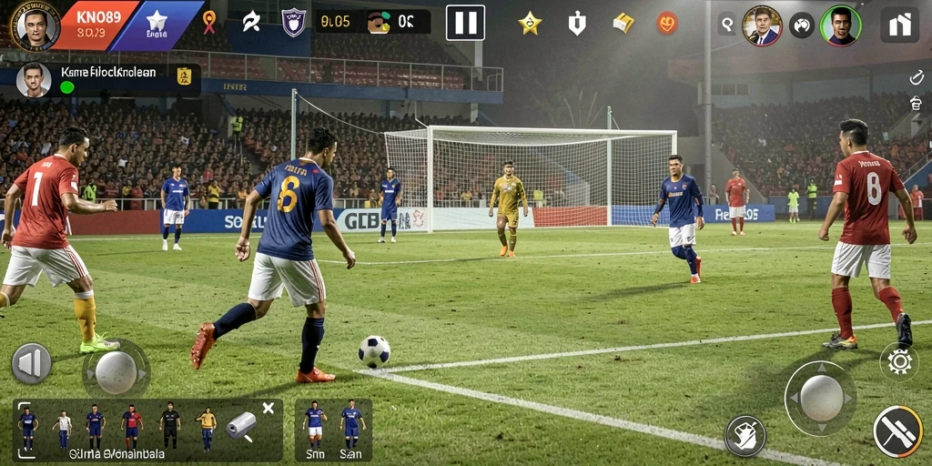 Tangkapan layar utama KNO89 menampilkan aksi sepak bola yang seru dan mendebarkan.