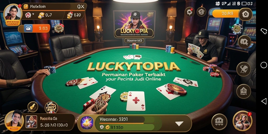 Tampilan gameplay seru Poker di LUCKYTOPIA yang menegangkan.