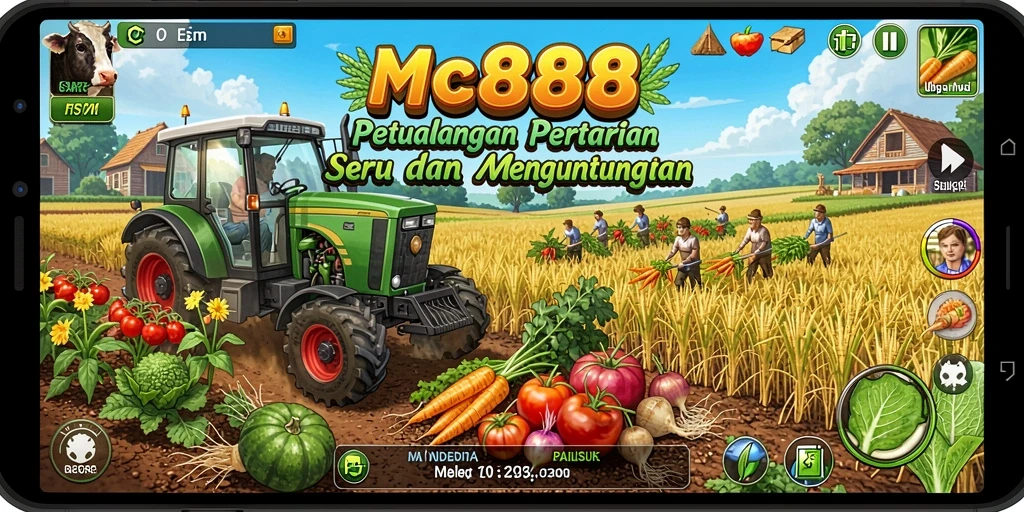 Tampilan gameplay MC888 yang memukau, menunjukkan ladang yang subur dan penuh aktivitas.