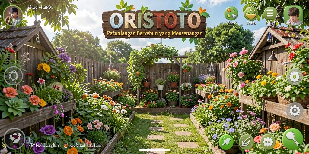 Tampilan gameplay ORISTOTO yang seru dan interaktif dalam berkebun.