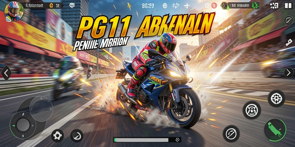 Tampilan gameplay PG11 yang mendebarkan dengan motor balap.