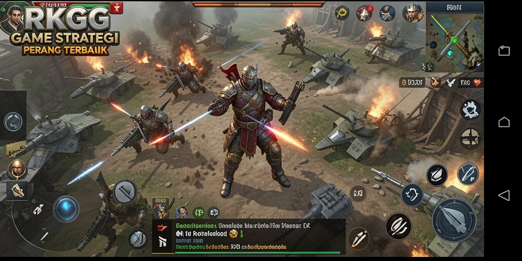 Screenshot gameplay menampilkan pertempuran strategi yang intens.