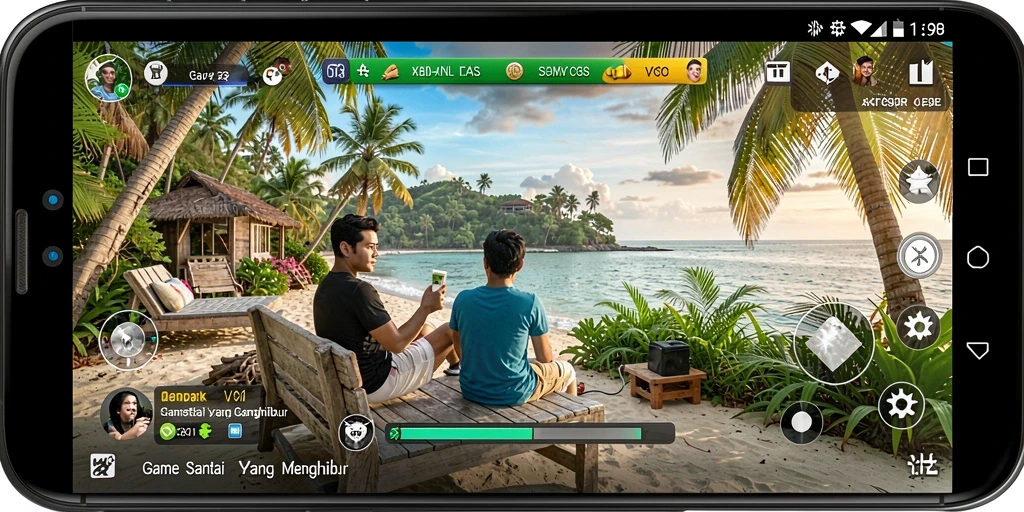 Screenshot V98 menampilkan gameplay serius yang mengasyikkan dan penuh warna.